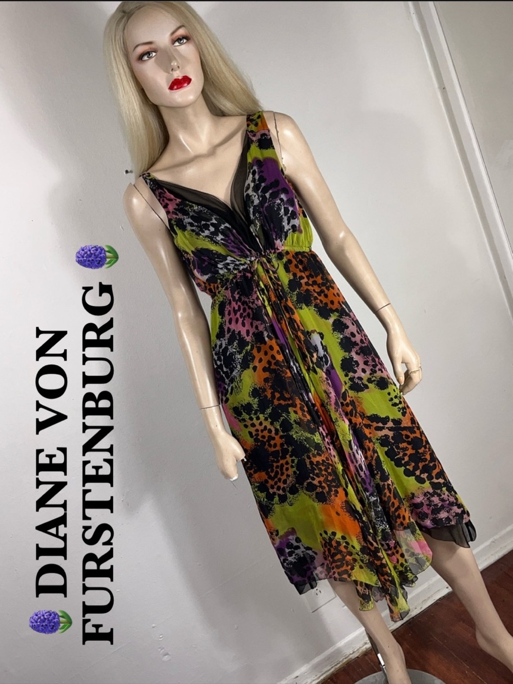 Diane von Furstenberg Silk Floral Blouse - Black with Pink & Yellow Print